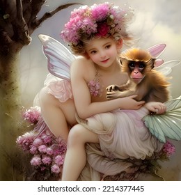 Fairy sitting and monkey