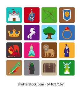 Fairy Tale Flat Icons. Fairytale Game Colorful Symbols. Illustration