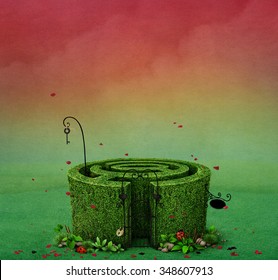 Fairy tale illustration with   Fairy maze with locked entrance  - Powered by Shutterstock