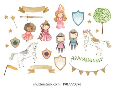 Fairy Tale Princess And Knight Watercolor Illustration