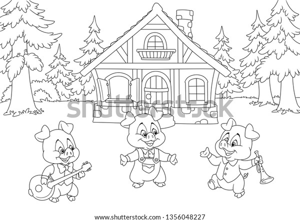 fairy tale three little pigs forest stock illustration