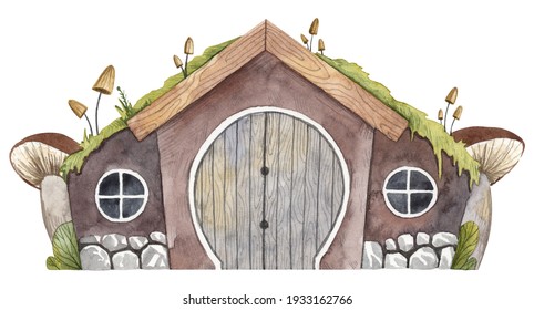 Fairytale gnome house. Watercolor cartoon illustration