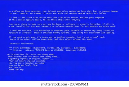 Fake Bsod Blue Screen Death Failure Stock Illustration 2039859611 