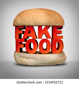 Fake Food Concept And Counterfeit Meal As A Burger Bun With Fraudulent Ingredients Misrepresenting A Product At The Market As A 3D Illustration Elements.