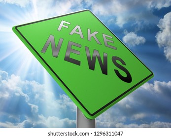 Fake News Icon Roadsign Means Misinformation Or Disinformation. Online Hoax Or Misleading Information  - 3d Illustration