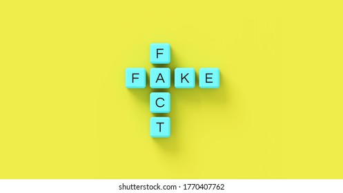 Fake news illustration, fake fact checking dice stock picture. Crossword on an yellow background. Concept of the social media of the modern world. Fact-checking metaphor. - Shutterstock ID 1770407762