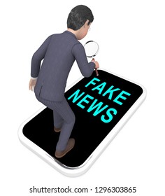 Fake News Phone Represents Misinformation On Social Media. False Information And Propaganda - 3d Illustration