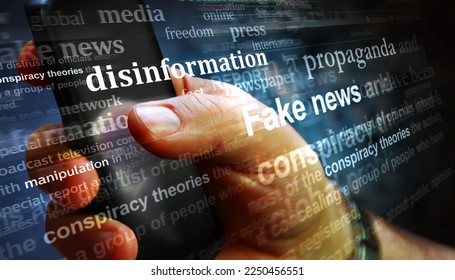 Fake news propaganda conspiracy theories disinformation manipulation. Headline news titles international media abstract concept  3d illustration.