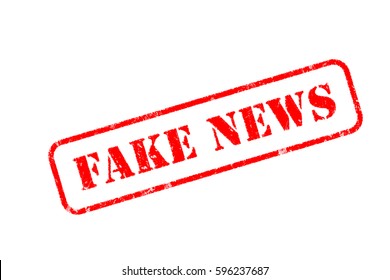 FAKE NEWS red rubber stamp over a white background