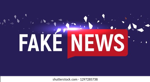 Fake News show logo template. Bubble speech news on blue background with fragments, particles. Illustration