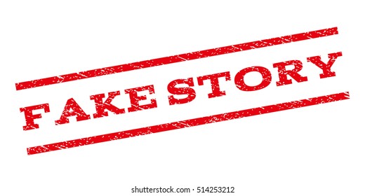 Fake Story watermark stamp. Text caption between parallel lines with grunge design style. Rubber seal stamp with scratched texture. Glyph red color ink imprint on a white background.