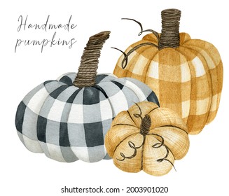 Fall Checkered Handmade Pumpkin Arrangement Clipart For Thanksgiving Greeting Cards, Invitations, Wall Art, Signs, Hand Drawn Autumn Clip Art