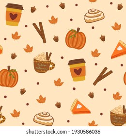 Fall Favorites On Peach Beige Seamless Pattern Design