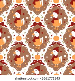Fall Goose Pumpkin Seamless Pattern 