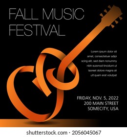 Fall music festival art with a generic guitar ribbon background  - Powered by Shutterstock