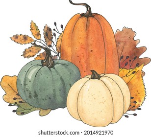 Fall sublimation, Watercolor thanksgiving pastel pumpkin leaf clipart, Autumn farm clip art, Printable hand drawn digital download image