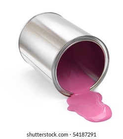 Fallen Paint Can With Pink Paint Spill