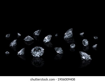 Falling 3D diamonds on black background
