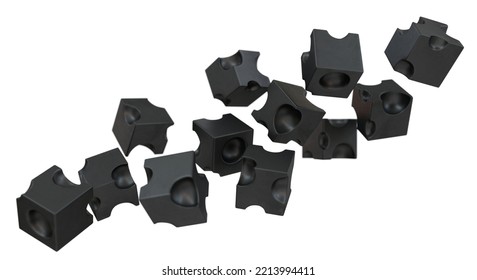 Falling Cheese Cubes In Black, 3d Render