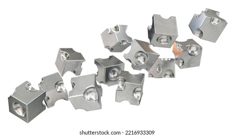 Falling cheese cubes of silver color, 3d render - Powered by Shutterstock