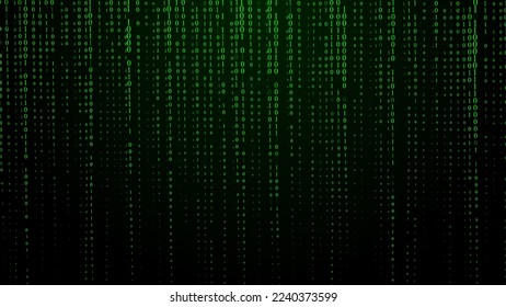 Falling digits of binary code. Illustration of the matrix. Digital dark background with noise effect. Corrupted code, matrix failure. Visualization of big data.