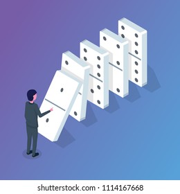 Falling Domino Effect Isometric Concept. 