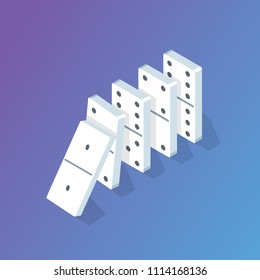 Falling Domino Effect Isometric Concept. 