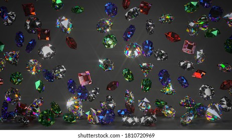 Falling Gemstones. 3D Render Illustration
