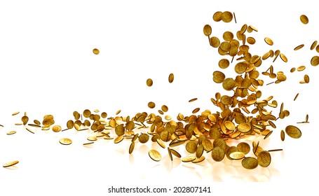  Falling Gold Coins Isolated on white background 