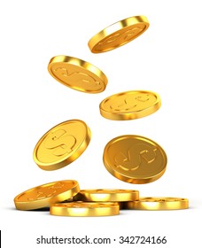 Falling Gold Coins On A White Background