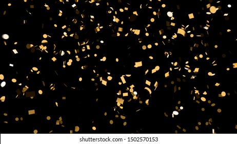 Falling Golden Confetti On An Black Background