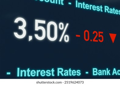 Falling interest rate, interest rate cut by the central bank. Boost for the economy. Lower interest rates for loans and savings accounts.