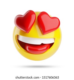 Falling In Love Emoji Isolated On White Background. 3d Illustration