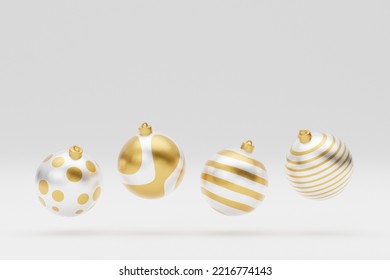 Falling luxury golden 3d christmas ball with pattern on white background. 3d rendering Happy New Year Luxury background with golden and white bauble ball. - Powered by Shutterstock