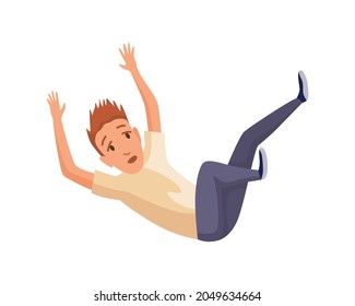 Falling Man. Falling Down People Accident. Young Men Dangerous Accident. Danger, Risk. Bad Luck, Misfortune, Fiasco. Business Failure, Company Crash Concept