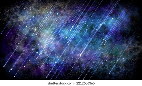 Falling Meteorite, Asteroid, Comet In The Starry Space Sky. Star Shower