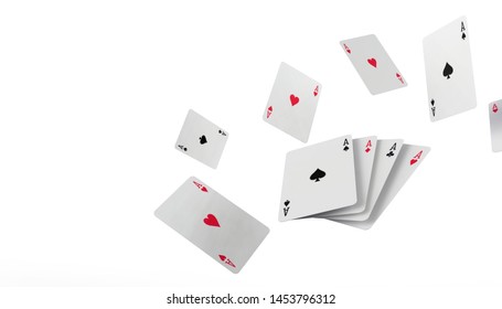 Falling poker playing cards Casino Concept on isolated on white background - 3d rendering