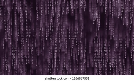 Falling Purple Computer Code Symbols On The Screen. 3D Rendering