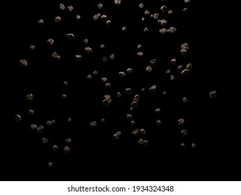 Falling Rocks Isolated On Black Background.3d Rendering Illustration.