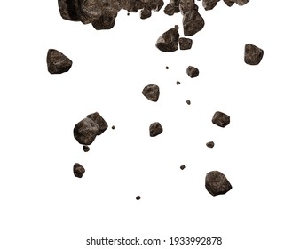 Falling Rocks Isolated On White Background.3d Rendering Illustration.