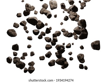 Falling Rocks Isolated On White Background.3d Rendering Illustration.