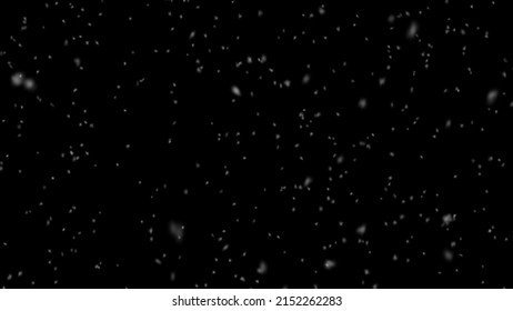 Falling Snowflakes Isolated On Black Background. Realistic Snow Falling Animation. 3d Rendering.