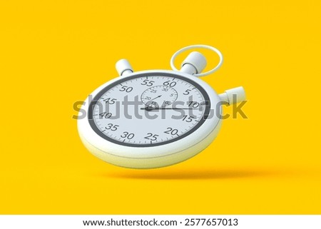 Falling stopwatch on orange background. Sports equipment. Vintage chronometer. Time counter. 3d render