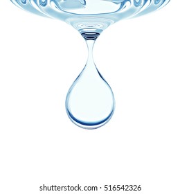 Falling water drop with clipping path. 3D rendering