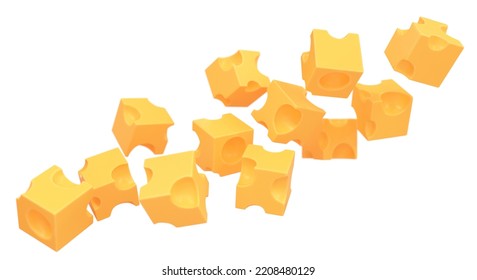 Falling yellow cheese cubes, 3d render - Powered by Shutterstock