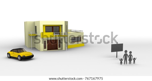 Family buy home , 3D\
graphic\
illustration