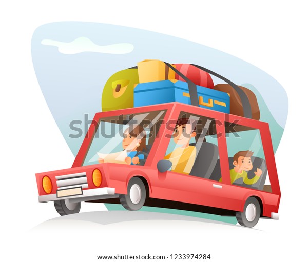 Family car\
and travel cartoon design \
illustration