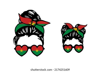 Family Clip Art In Colors Of National Flag On White Background. Burkina Faso