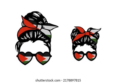 Family Clip Art In Colors Of National Flag On White Background. Palestinian National Authority