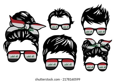 Family Clip Art Set In Colors Of National Flag On White Background. Iraq